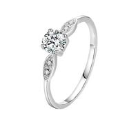 Lirzxin Damen Ring Verlobung Weißgold 585 14K, Eheringe für Damen Klassisch Blätter mit 4 Krappen Rund Moissanit 0.5ct Hochzeitsringe Trauringe Partnerringe Weißgold Größe 47 (15.0)