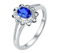 Lirzxin Damen Ring Verlobung Weißgold 585 14K, Eheringe für Frauen Hohl Blume Design 0.6ct Oval Labor Erstellt Saphir und Moissanit Hochzeit Ring Weißgold Größe 65 (20.7)