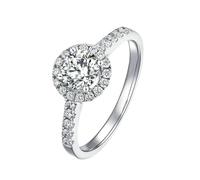 Lirzxin Damen Ring Verlobung Weißgold 585 14K, Eheringe Hochzeitsringe Klassisch Halo Halb Ewigkeitsring mit 4 Krallen Rund Moissanit 1ct Trauringe für Damen Weißgold Gr. 58 (18.5)