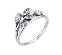 Lirzxin Damen Ring Verlobung Weißgold 585 14K, Freundschaftsringe Frauen Blätter Design Eingelegte Marquise Rund Moissanit Eheringe Hochzeitsringe Trauringe Weißgold Gr. 51 (16.2)