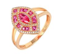 Lirzxin Damen Ringe Rosegold 375 9K, Verlobung Ringe Frauen Glänzende Blatt Design mit 0.32ct Marquise Labor Erstellt Rubin und Moissanit Ehering Verlobungsring Rosegold Gr. 54 (17.2)
