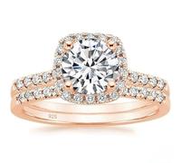 Lirzxin Damenring Silber 925, Eheringe Hochzeit Ringe Verlobungsringe Partnerringe Frauen 2er Set Halb Ewigkeitsring mit 4 Krappen 7MM Rund Zirkonia Ringe Rosegold Größe 58 (18.5)