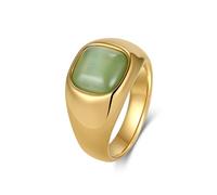 Lirzxin Edelstahlring Damen, Eheringe Verlobung Ringe Hochzeitsringe Trauringe Partnerringe Frauen 12MM Breit Schlicht mit Quadratisch Katzenauge Grün Ringe Gold Größe 49 (15.6)