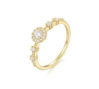 Lirzxin Ehering Gold Damen 585 14K, Freundschaftsringe Damen Blume Design Halo mit Rund Moissanit Hochzeitsringe Trauringe Partnerringe Gelbgold Größe 52 (16.6)