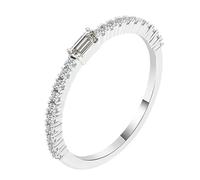 Lirzxin Eheringe Weissgold 585 14K, Hochzeitsringe Trauringe Partnerringe Dünne Halb Ewigkeitsring Reihe mit Rechteckig Rund Moissanit Verlobungsringe Damen Weißgold Gr. 58 (18.5)