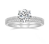 Lirzxin Frauen Ringe Silber 925, Eheringe Hochzeitsringe Verlobungsringe Partnerringe Damen 2er Set Halb Ewigkeitsring mit 4 Krappen Rund Moissanit 1.2ct Ring Silber Gr. 58 (18.5)