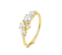 Lirzxin Freundschaftsringe Gold 375 9K, Trauringe für Damen Elegante Rund Perle und Moissanit Verlobung Hochzeit Ring Gelbgold Gr. 62 (19.7)