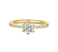 Lirzxin Gold Ring Frauen 585 14K, Ehering Damen Klassisch Halbe Ewigkeit mit 4 Krappen Rund Moissanit 1ct Hochzeit Ring Trauringe Partnerringe Gelbgold Größe 62 (19.7)