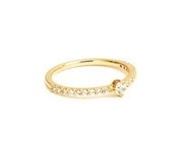 Lirzxin Gold Ring Frauen 750 18K, Ring Verlobung Damen Klassisch Halbe Ewigkeit mit Rund Moissanit 0.1ct Ehering Hochzeitsringe Gelbgold Größe 53 (16.9)