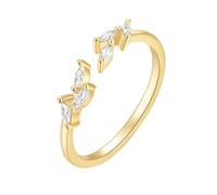 Lirzxin Gold Ringe Damen 375 9K, Damen Ringe für Verlobung Verstellbar Offen Blätter Design mit Marquise Moissanit Eheringe Hochzeitsringe Trauringe Partnerringe Gelbgold Gr. 62 (19.7)