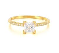 Lirzxin Goldring Damen 375 9K, Freundschaftsringe Frauen Klassisch Halbe Ewigkeit mit 1ct Quadratisch Moissanit Verlobung Hochzeit Ringe Gelbgold Gr. 57 (18.1)