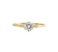 Lirzxin Hochzeit Ring 585 Gold Damen, Trauringe für Frauen Klassisch Dünn mit 6 Krappen Rund Moissanit 0.8ct Verlobung Ringe Gelbgold Gr. 56 (17.8)