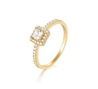 Lirzxin Hochzeit Ring Damen Gelbgold 375 9K, Verlobung Ring Damen Klassisch Halo Halbe Ewigkeit mit 0.4ct Quadratisch Moissanit Eheringe Trauringe Partnerringe Gelbgold Gr. 54 (17.2)