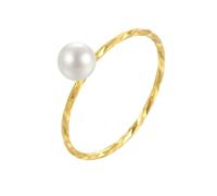 Lirzxin Hochzeit Ring Damen Gelbgold 375 9K, Verlobung Ring Frauen Zart Schlicht Rund Perle Freundschaftsringe Partnerringe Gelbgold Größe 53 (16.9)