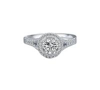 Lirzxin Hochzeit Ring Damen Weißgold 375 9K, Ring Verlobung Damen Klassisch Halo mit 4 Krappen Rund Moissanit 0.8ct Eheringe Trauringe Partnerringe Weißgold Größe 53 (16.9)