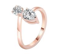 Lirzxin Hochzeit Ring Rosegold Damen 585 14K, Verlobungsringe Trauringe Verstellbar Offen Design mit 0.4ct Rund und 0.79ct Tropfenform Moissanit Eheringe für Frauen Rosegold Gr. 53 (16.9)