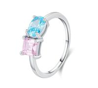 Lirzxin Hochzeit Ring Weißgold 375 9K, Verlobung Ring Frauen Elegante Rechteckig Topas 1ct und Quadratisch Labor Erstellt Rosa Saphir 0.75ct Eheringe Trauringe Weißgold Größe 61 (19.4)