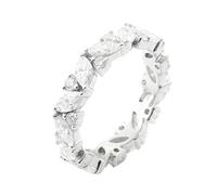 Lirzxin Hochzeit Ring Weißgold Damen 375 9K, Eheringe Trauringe Partnerringe Blätter Design Ewigkeitsring Reihe mit Marquise Rund Moissanit Ring Verlobung Frauen Weißgold Größe 54 (17.2)