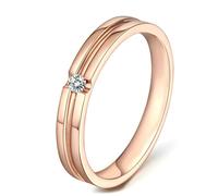 Lirzxin Hochzeitsringe Damen Rosegold 375 9K, Verlobung Ring Damen Streifen Rillen Design mit Rund Solitär Labor Erstellt Diamant mit 0.03ct Ehering Verlobungsring Rosegold Gr. 57 (18.1)