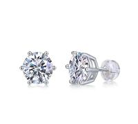 Lirzxin Ohrringe Ohrstecker Weißgold 375 9K Echtgold Damen, Ohrringe Damen Klassisch mit 6 Krappen Rund Moissanite 1ct Ohrstecker Hochzeit Nickelfrei Echtschmuck, Weissgold