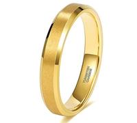 Lirzxin Partnerringe Wolfram Damen Herren, Eheringe Verlobung Ringe Hochzeitsringe Trauringe Damen Herren Paar 4MM Breit Gebürstet Schlicht mit Abgeschrägte Kante Ring Gold Gr. 51 (16.2)