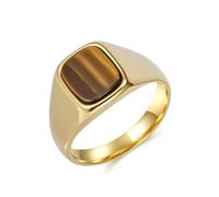 Lirzxin Ring Männer Edelstahl, Eheringe Hochzeit Ringe Verlobungsringe Trauringe Partnerringe Freundschaftsringe Herren 12MM Breit Schlicht Poliert mit Tigerauge Ringe Gold Gr. 62 (19.7)