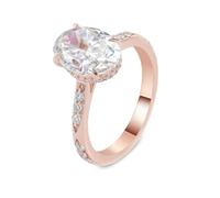 Lirzxin Rosegold Ringe Frauen 585 14K, Eheringe Hochzeitsringe Trauringe Partnerringe Halb Ewigkeitsring mit 4 Krallen Oval Moissanit 2ct Verlobungsring Damen Rosegold Größe 61 (19.4)