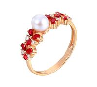 Lirzxin Rotgold Ring Damen 750 18K, Frauen Ring Verlobung Perle mit Blume 0.42ct Tropfenform Labor Erstellt Rubin und Moissanit Freundschaftsringe Partnerringe Rosegold Gr. 61 (19.4)