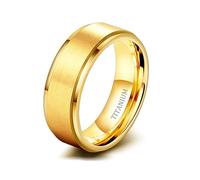 Lirzxin Titan Stahl Ringe Damen Herren, Eheringe Hochzeit Ringe Verlobungsringe Trauringe Partnerringe Damen Herren Paar 8MM Breit Schlicht Gebürstet Ring Gold Größe 63 (20.1)