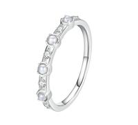 Lirzxin Trauringe 375 Weißgold 9K, Eheringe für Damen Zart mit Rund Perle und Moissanit Verlobung Hochzeit Ringe Weißgold Gr. 57 (18.1)