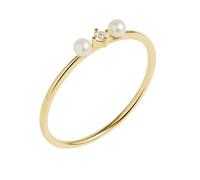 Lirzxin Trauringe Gold 585 14K, Eheringe für Frauen Zart Dünn mit Rund Perle und Moissanit Verlobung Hochzeit Ringe Gelbgold Gr. 56 (17.8)