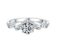 Lirzxin Verlobungsring Weißgold 375 9K, Freundschaftsringe Damen Elegante Blumenranken Design mit Rund Moissanit 0.5ct Hochzeit Ringe Weißgold Gr. 60 (19.1)