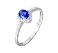 Lirzxin Verlobungsring Weißgold 585 14K, Eheringe für Frauen Damen Schlichter mit 0.47ct Oval Labor Erstellt Blauer Saphir und 0.1ct Moissanit Verlobung Hochzeit Ringe Weißgold Gr. 62 (19.7)