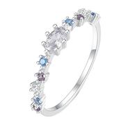 Lirzxin Weißgold Ring 750 18K, Verlobung Ring Damen mit 8 Krappen Oval Moissanit und Rund Topas Amethyst Eheringe Hochzeitsringe Trauringe Partnerringe Weißgold Gr. 47 (15.0)