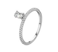 Lirzxin Weißgold Ringe Frauen 375 9K, Ring Verlobung Damen Klassisch Halbe Ewigkeit mit 4 Krappen Oval Moissanit 0.25ct Ehering Hochzeit Ring Weißgold Größe 61 (19.4)