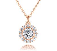 Lisandra Scott Damen Kette 925 Sterlingsilber mit Funkelndem rundem Anhänger Halskette in Silber, Rosegold und Gold mit Stein | Damenhalskette in Echtsilber mit Weißen Zirkonia Steinchen (Rose)