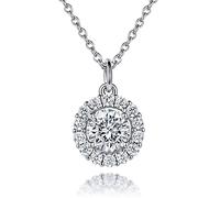 Lisandra Scott Damen Kette 925 Sterlingsilber mit Funkelndem rundem Anhänger Halskette in Silber, Rosegold und Gold mit Stein | Damenhalskette in Echtsilber mit Weißen Zirkonia Steinchen (Silber)