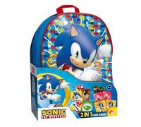 Lisciani - SONIC - Rucksack-Set mit 2-in-1 Sonic Kartenspielen - Reisespiele für Kinder ab 6 Jahren - 2 verschiedene Spiele zum Spielen in der Schule - 2 Spieler und mehr - Hergestellt in Italien