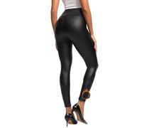 Lishang Thermo Leder Leggings Lederoptik Damen Sexy Gefütterte Lederleggings Kunstleder Leggings High Waist Lederhose Strumpfhosen Treggins Lederimitat Hose Damen Schwarz Glänzend S