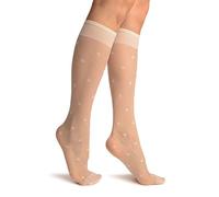 LissKiss Cream With Woven Mesh & Clover Socks Knee High - Beige Socken, Einheitsgroesse (37-42)