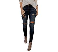 LISTHA Spitze Skinny Bleistift Jeans Frauen Stretch Slim Loch Fitness Denim Hosen, Dunkelblau 06, Klein