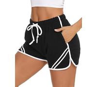 Litherday Shorts Damen Sporthose Kurze Hose Sommer Baumwolle Sport Shorts Jogginghose Traininghose mit Taschen für Fitness, Running Schwarz XL