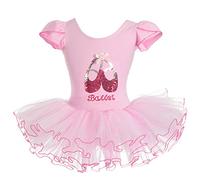 Lito Angels Ballettkleid Ballerina Kleid Ballett Tutu für Kinder Mädchen, Kurzarm Tanzkleid Balletttrikot Tanzbody mit Tutu Rock, Größe 5-6 Jahre, Rosa (Tag-Nummer XL)