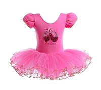 Lito Angels Ballettkleid Ballerina Kleid Ballett Tutu für Kleinkinder Mädchen, Kurzarm Tanzkleid Balletttrikot Tanzbody mit Tutu Rock, Größe 3-4 Jahre, Heißes Rosa (Tag-Nummer 0M)