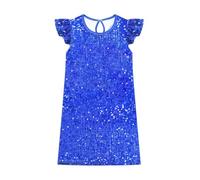 Lito Angels Festliches Kinderkleid in Hellblau mit Pailletten und Volantärmeln - Ausgestellter Schnitt - Für Feier Hochzeit Weihnachten - Größe 5-6 Jahre 116