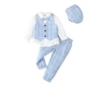 Lito Angels Gentleman Hochzeit Festliche Kariert Weste Anzug Set mit Hut für Kinder Jungen Größe 3-4 Jahre 104, Blau