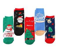 LITOON 5 Paare Weihnachtssocken Kinder Weihnachtssocken Unisex Crew Baumwollsocken für Kinder von 1-3/3-5/6-8/9-12 Jahren Jungen und Mädchen (DE/NL/SE/PL, Alter, 3 Jahr, 5 Jahre, Regular, SET01)