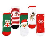 LITOON 5 Paare Weihnachtssocken Kinder Weihnachtssocken Unisex Crew Baumwollsocken für Kinder von 1-3/3-5/6-8/9-12 Jahren Jungen und Mädchen (DE/NL/SE/PL, Alter, 9 Jahr, 12 Jahre, Regular, SET03)