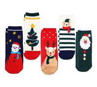 LITOON 5 Paare Weihnachtssocken Kinder Weihnachtssocken Unisex Crew Baumwollsocken für Kinder von 1-3/3-5/6-8/9-12 Jahren Jungen und Mädchen (DE/NL/SE/PL, Alter, 6 Jahr, 8 Jahre, Regular, SET04)