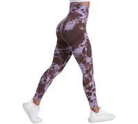 Litthing Batik-Yoga-Leggings für Damen, hohe Taille, nahtlose Hose, Bauchkontrolle, Po-Lifting, Fitnessstudio, Workout, Sportstrumpfhose für Fitnessstudio, Outdoor, Kaffee Lila-Stil 5, S